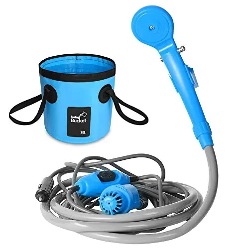 AUTOPkio Kit Secchio Pieghevole per Doccia Esterna Portatile, Testina Blu