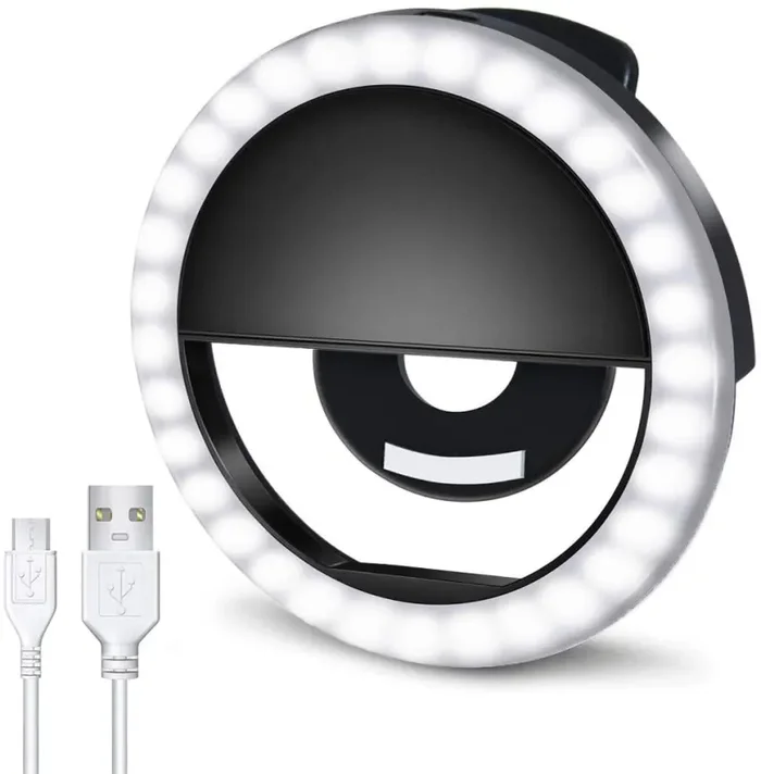 AUTOPkio Selfie Ring Light, 36 LED Light Ring USB Ricaricabile Regolabile 3 Livelli Luminosità con Clip per Smartphone Webcast Youtube Tiktok (Bianca)