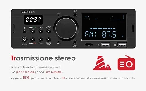 Autoradio Bluetooth RDS ieGeek, Stereo 60WX4 Supporta… - immagine 2