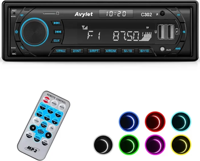 Autoradio Bluetooth RDS Stereo avylet ieGeek, Luce dei Tasti a 7 Colori, 60WX4… Fornitura
