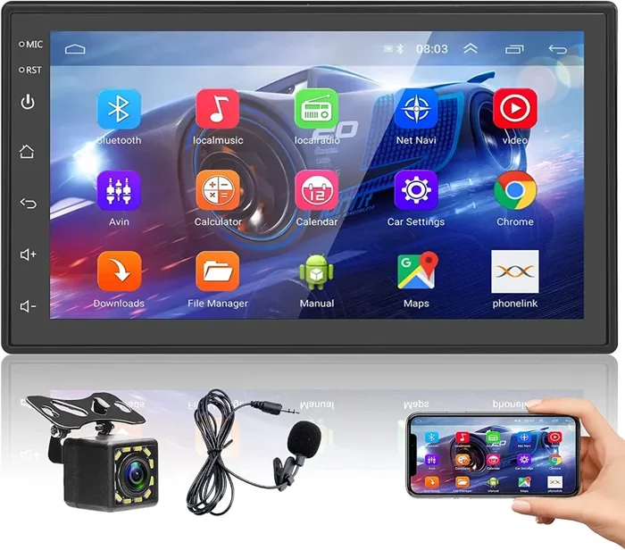 Autoradio Bluetooth Stereo Auto 2 Din Con Schermo 7 Pollici 1080P Android Stereo Con Vivavoce Microfono Integrato Radio Auto Radio Macchina Touch Screen Con Navigatore FM/USB/BT/MP5/WiFi