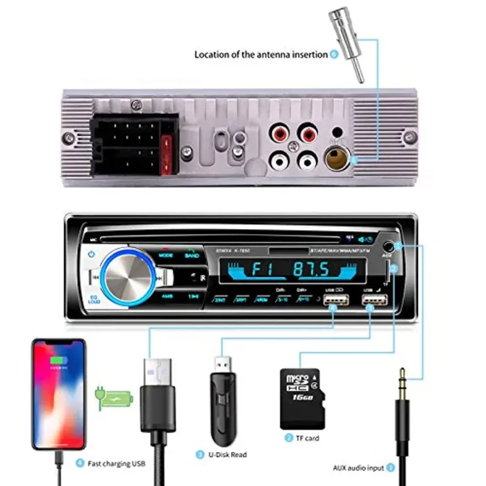 Autoradio Bluetooth vivavoce, Lifelf Radio stereo 4 x 65W 1 ricevitore radio per auto DIN con lettore MP3 Telecomando WMA FM, due porte USB, supporto iOS, Android (Non ha RDS/CD) - immagine 2