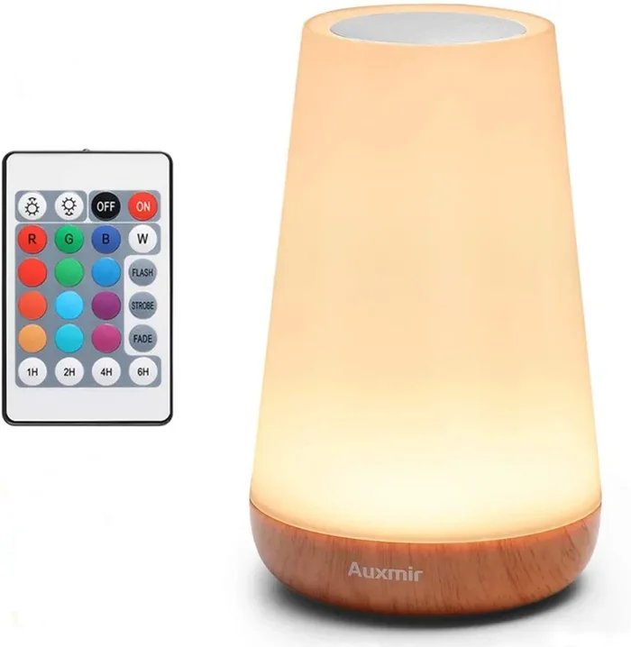 Auxmir Luce Notturna Bambini, Lampada da Comodino Ricaricabile, Lampada LED Colorata con 13 Colori, Luminosità Regolabile, 3 Modi d’Illuminazione, Controllo Touch e Telecomando, Batteria al Litio