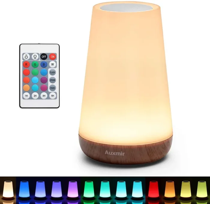 Auxmir Luce Notturna Bambini, Lampada da Comodino Ricaricabile, Lampada LED Colorata con 13 Colori, Luminosità Regolabile, 3 Modi d’Illuminazione, Controllo Touch e Telecomando, Batteria al Litio - immagine 2