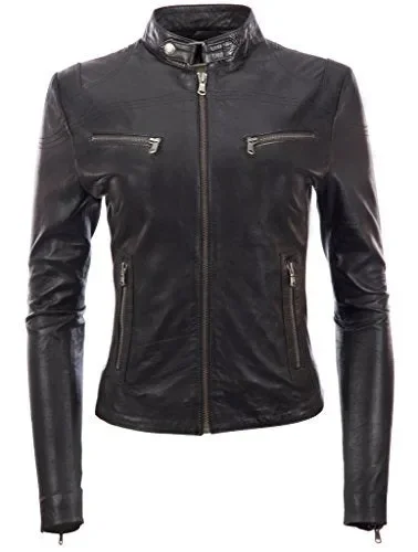 Aviatrix Giacca da Moto Molto alla Moda in Vera Pelle Super Soft M, Nero Vendita calda
