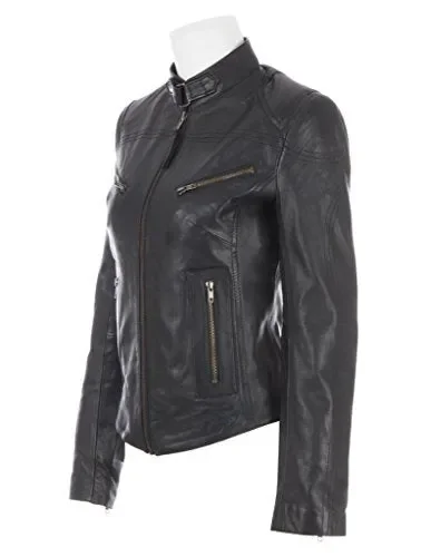 Aviatrix Giacca da Moto Molto alla Moda in Vera Pelle Super Soft M, Nero Vendita calda - immagine 2