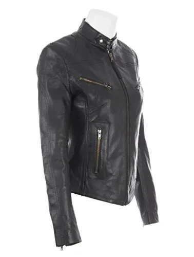 Aviatrix Giacca da Moto Molto alla Moda in Vera Pelle Super Soft M, Nero Vendita calda - immagine 3
