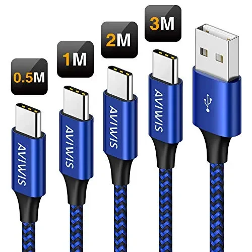 AVIWIS Cavo USB C [4 Pezzi,0.5M+1M+2M+3M], Nylon Type-C Ricarica…