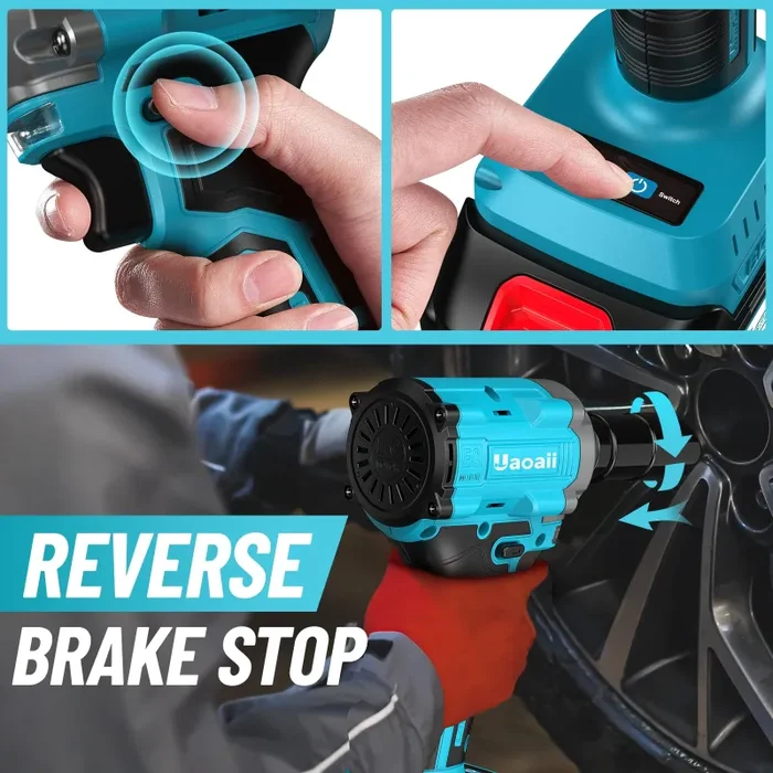 Avvitatore a impulsi a batteria da 650 N.m, 2 pezzi da 4000 mAh e caricatore rapido, avvitatore a percussione con 5 ugelli a percussione e 8 punte, avvitatore a percussione per auto e uso - immagine 3