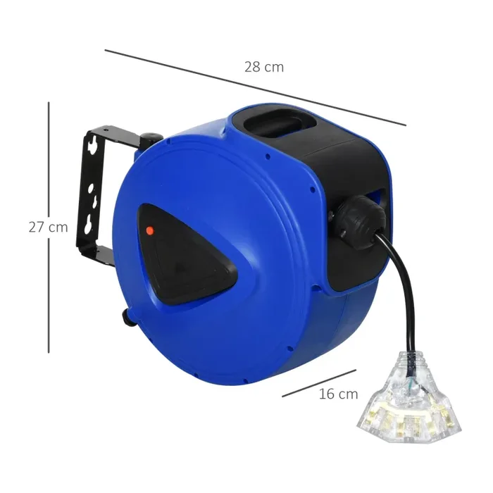 Avvolgicavo Elettrico Automatico da Parete 20m 3 Attacchi Blu - immagine 3