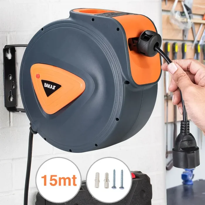 Avvolgicavo Elettrico con Cavo 15mt Prolunga Shucko Avvolgitubo Fissaggio Muro - immagine 2