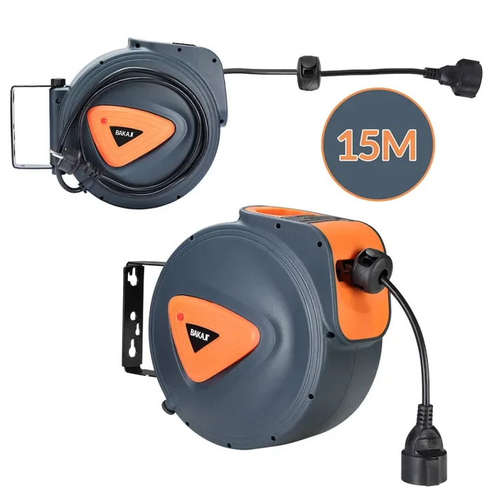 Avvolgicavo Elettrico con Cavo 15mt Prolunga Shucko Avvolgitubo Fissaggio Muro - immagine 3