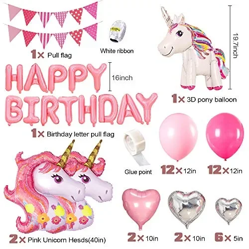 AYUQI Unicorno Palloncini Compleanno Decorazioni, Set di Banner Rosa Rossa - immagine 2