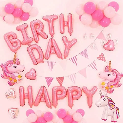 AYUQI Unicorno Palloncini Compleanno Decorazioni, Set di Banner Rosa Rossa - immagine 3