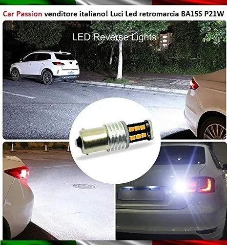 BA15S P21W Lampadine Luci Led RETROMARCIA Auto CANBUS 6000K Bianco Ghiaccio… - immagine 2