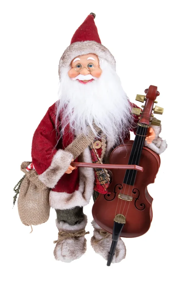Babbo Natale con Contrabbasso Musica e Movimento H46 cm Rosso/Grigio Sconti