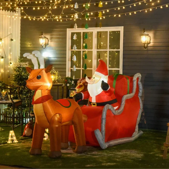 Babbo Natale Gonfiabile 310x78x148 cm con Luci LED Slitta e Renna per Esterno - immagine 2
