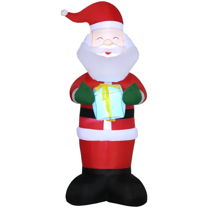 Babbo Natale Gonfiabile 77x68x184 cm con Regalo e 3 Luci LED