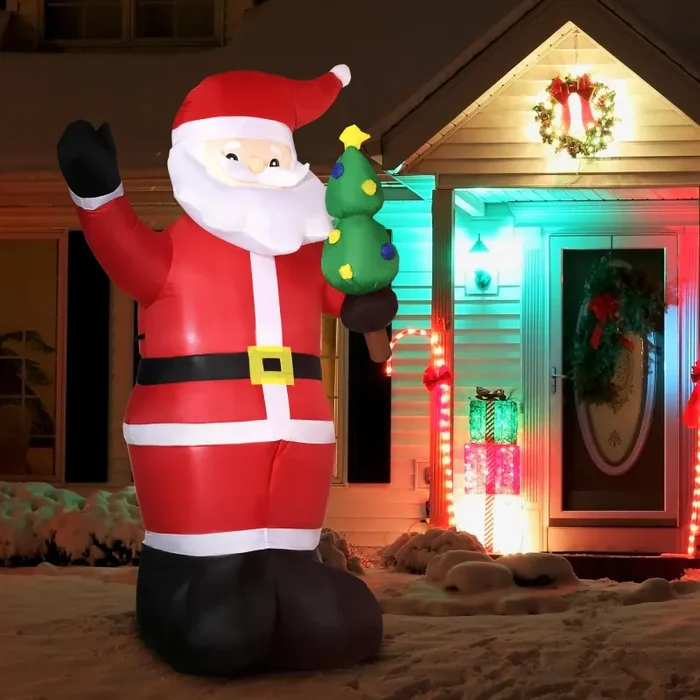 Babbo Natale Gonfiabile Luminoso 142x98x245 cm con Luci LED - immagine 2