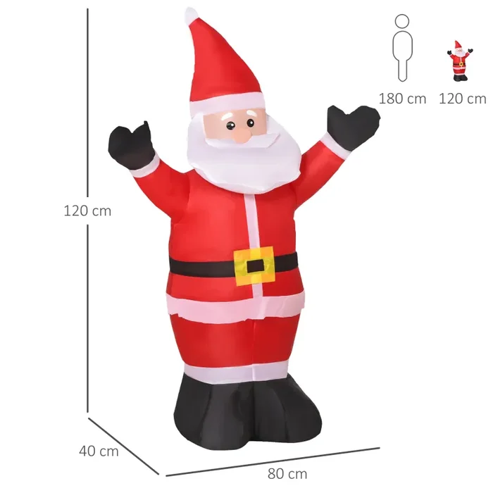 Babbo Natale Gonfiabile Luminoso con Luci LED 80x40x120 cm - immagine 3