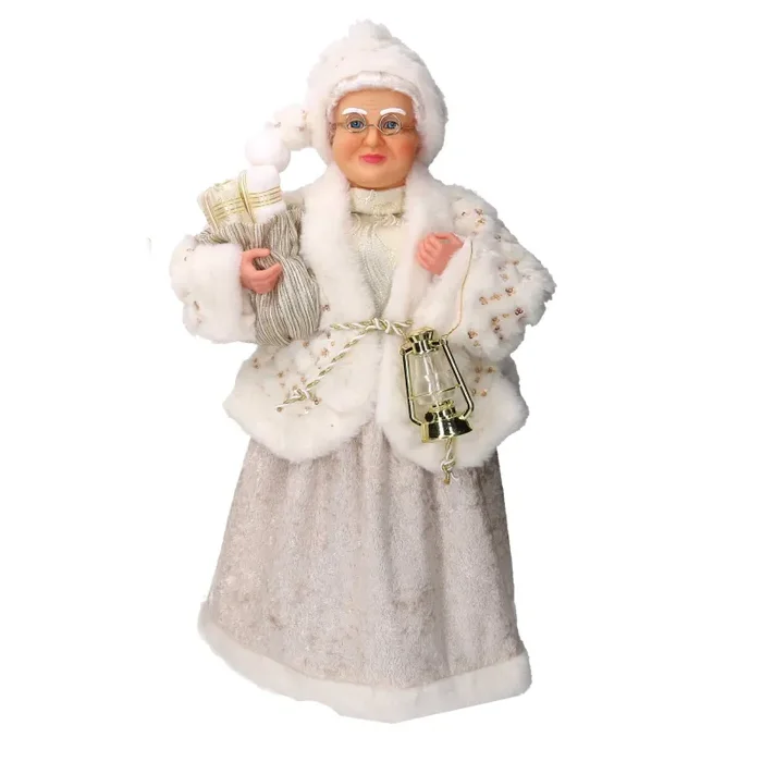 Babbo natale in tessuto oro e bianco signora con sacco regali cm xh45 Online ora