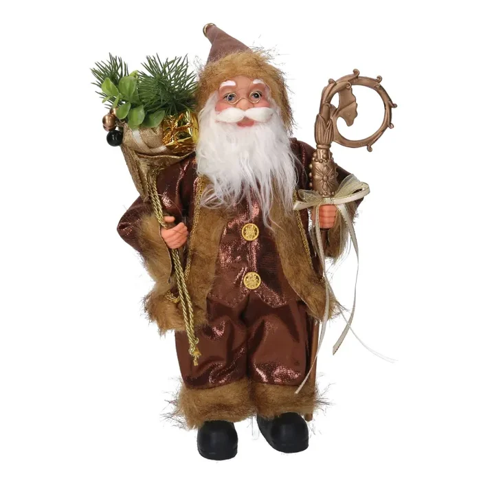 Babbo natale in tessuto oro e marrone cm xh45