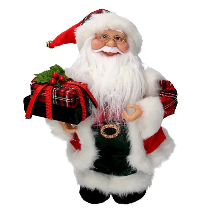 Babbo natale in tessuto rosso con regali, musica e movimento cm xh35