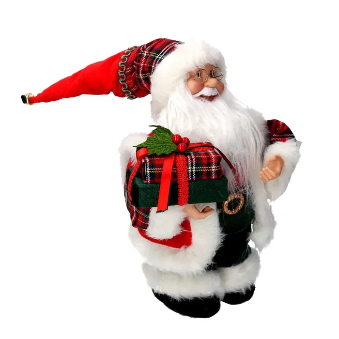 Babbo natale in tessuto rosso con regali, musica e movimento cm xh35 - immagine 2