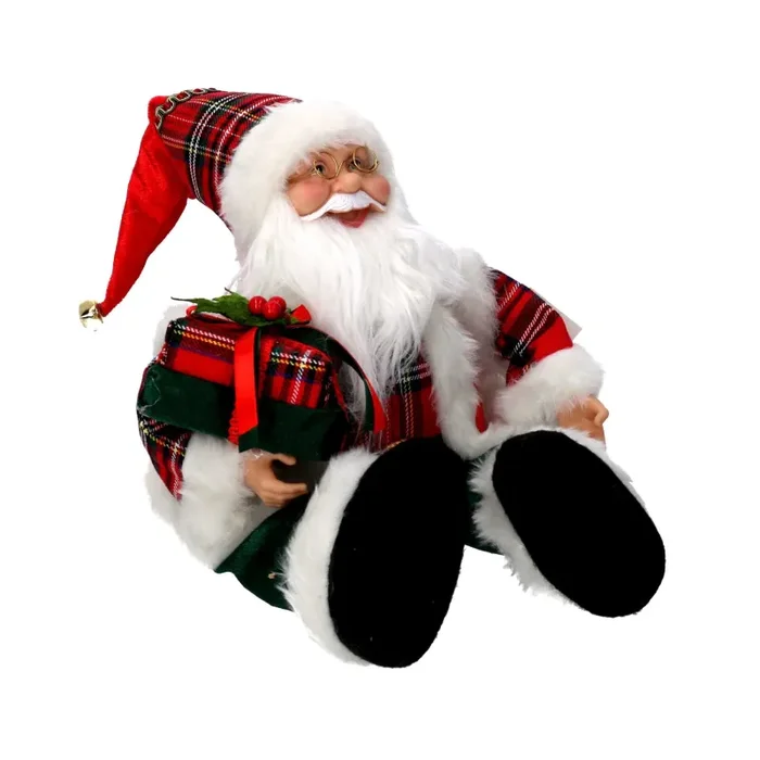 Babbo natale in tessuto rosso seduto con regali, musica e movimento cm xh35,5 - immagine 2