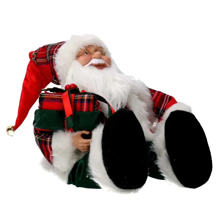 Babbo natale in tessuto rosso seduto con regali, musica e movimento cm xh35,5 - immagine 3