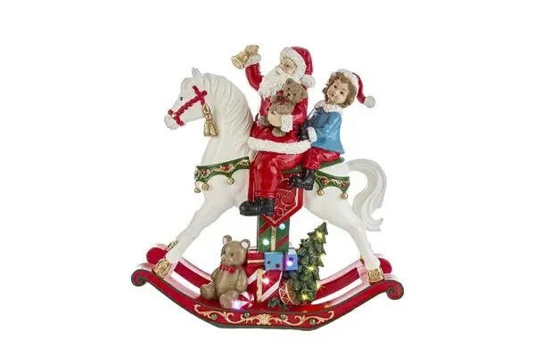 BABBO NATALE SU CAVALLUCCIO A DONDOLO IN RESINA CON LED (34x10xh.35,5cm) Moda