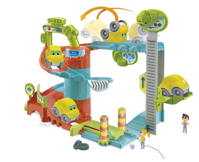 Baby Clementoni – Fun Garage Baby Track, Box e Pista Macchinine per Bambini 18+ Mesi, con 1 Macchinina, Gioco Prima Infanzia Made in Italy, Linea Play For Future, Stimola Manualità e Curiosità, 17404