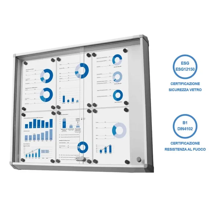 Bacheca con Ante Scorrevoli 72×67,5×5,9 cm in Alluminio Fondo Magnetico Silver - immagine 2