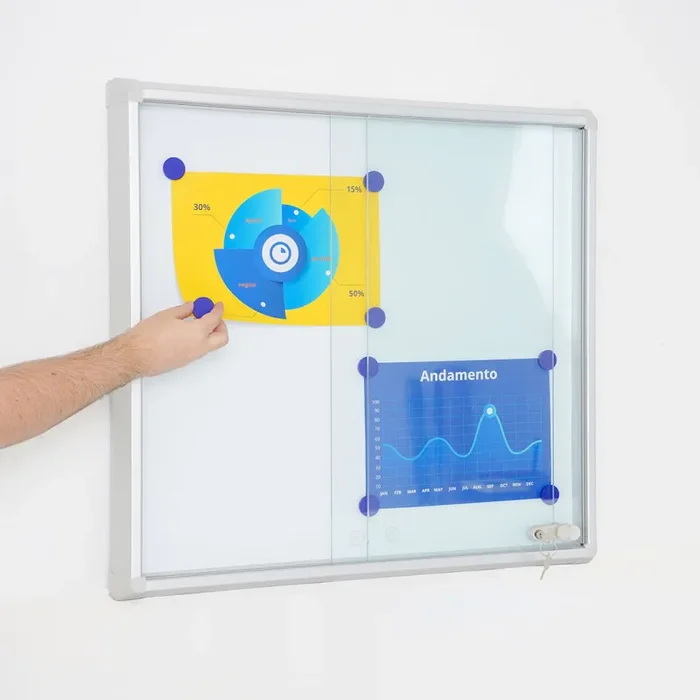 Bacheca con Ante Scorrevoli 72×67,5×5,9 cm in Alluminio Fondo Magnetico Silver - immagine 3