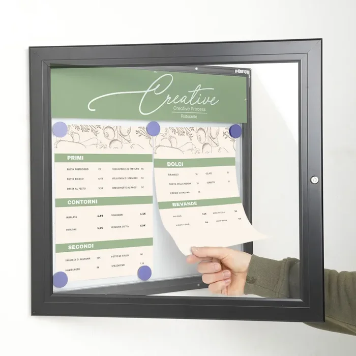 Bacheca con Apertura a Battente 51,5×48,7×2,3 cm in Alluminio con Led Nera - immagine 3