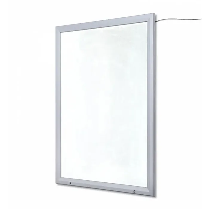 Bacheca con Apertura a Ribalta 100×140 cm in Alluminio Retroilluminata con Led Porta Poster Silver