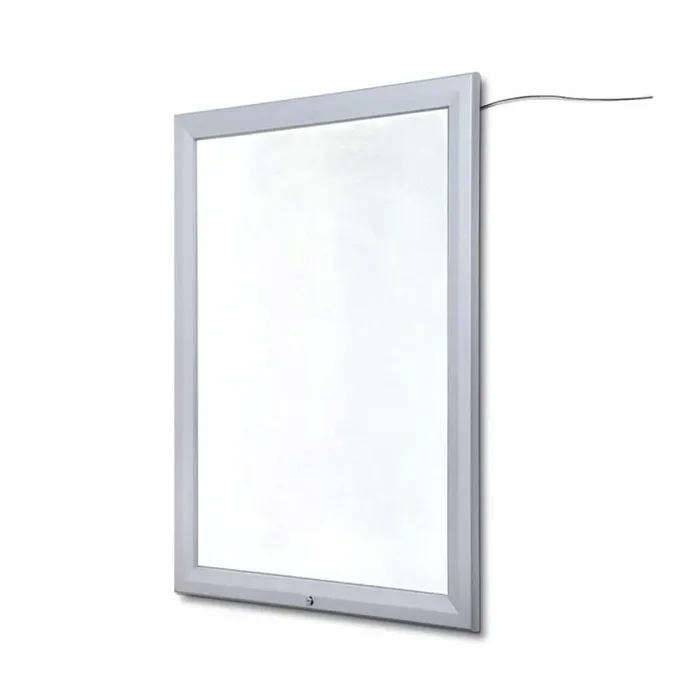 Bacheca con Apertura a Ribalta 70×100 cm in Alluminio Retroilluminata con Led Porta Poster Silver