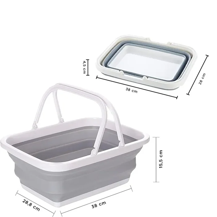 Bacinella Contenitore Salvaspazio 9 Litri Pieghevole Multiuso con Manici Grigio - immagine 2