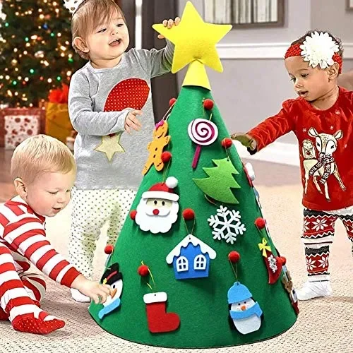 BAKAJI Albero di Natale per Bambini in Feltro con 15 Addobbi Natalizi + Stella Cometa Applicabili Dimensione 70 x 50 cm Colore Verde Decorazioni Natalizie Giocattolo Bimbi Cameretta