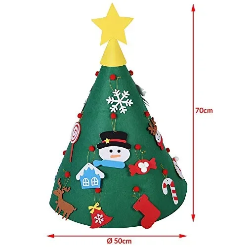 BAKAJI Albero di Natale per Bambini in Feltro con 15 Addobbi Natalizi + Stella Cometa Applicabili Dimensione 70 x 50 cm Colore Verde Decorazioni Natalizie Giocattolo Bimbi Cameretta - immagine 2