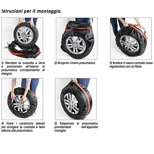 BAKAJI Set 4pz Borsa Custodia Protezione Pneumatici Auto Cover Storage per… Fornitura - immagine 3