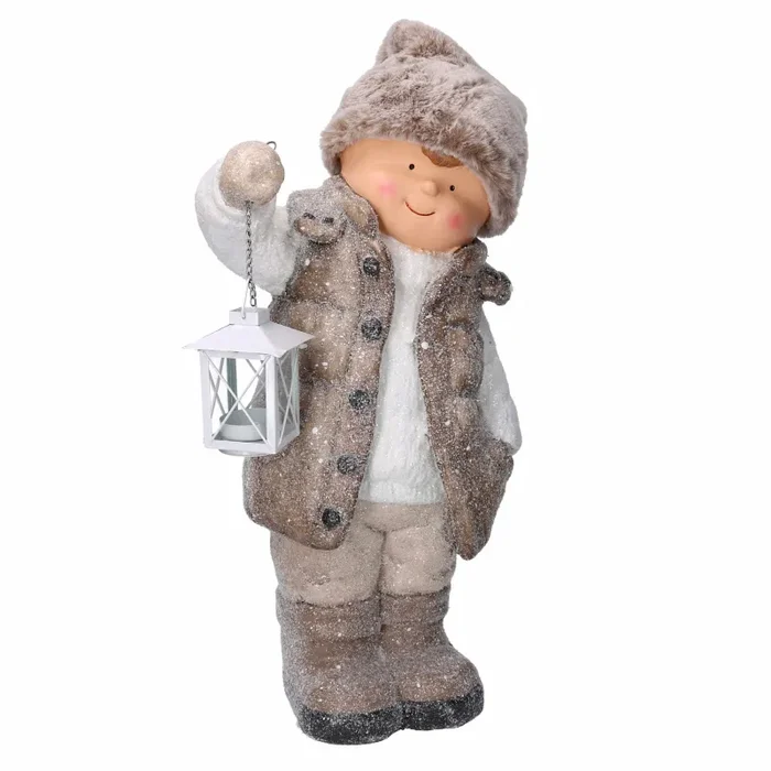 Bambino in Resina con lanterna beige cm 30x21xh51 Sconti