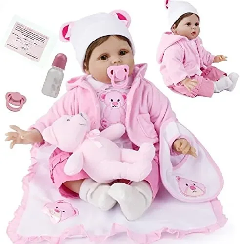 Bambola Reborn Ragazza Bambina Femmina Silicone Vinile Vestiti Bianco e Rosa