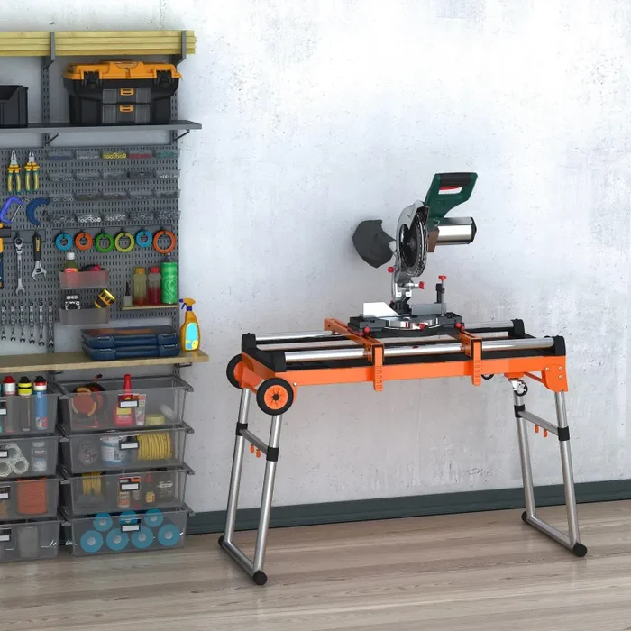 Banco di Lavoro Pieghevole 5 in 1 131×55,5×86 cm in Metallo e Alluminio Arancione - immagine 2