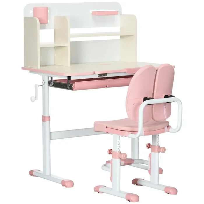 Banco Studio Scuola per Bambini 80x52x88-109 cm in MDF e Acciaio Rosa Vendita online