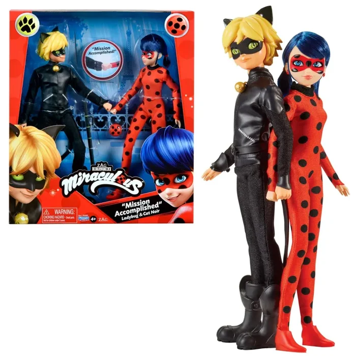 Bandai – Miraculous Ladybug – Set di 2 bambole manichino 26 cm – Ladybug e Chat Noir – Pacchetto Miraculous Bambole – Bambola Ladybug e Bambola Chat Noir – Giocattolo per bambini 4 anni e + – P50365