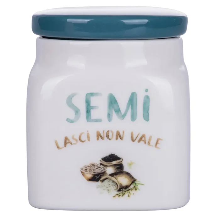 Barattolo Semi 9,5×9,5×12 cm in New Bone China VdE Tivoli 1996 Le Travisate Bianco