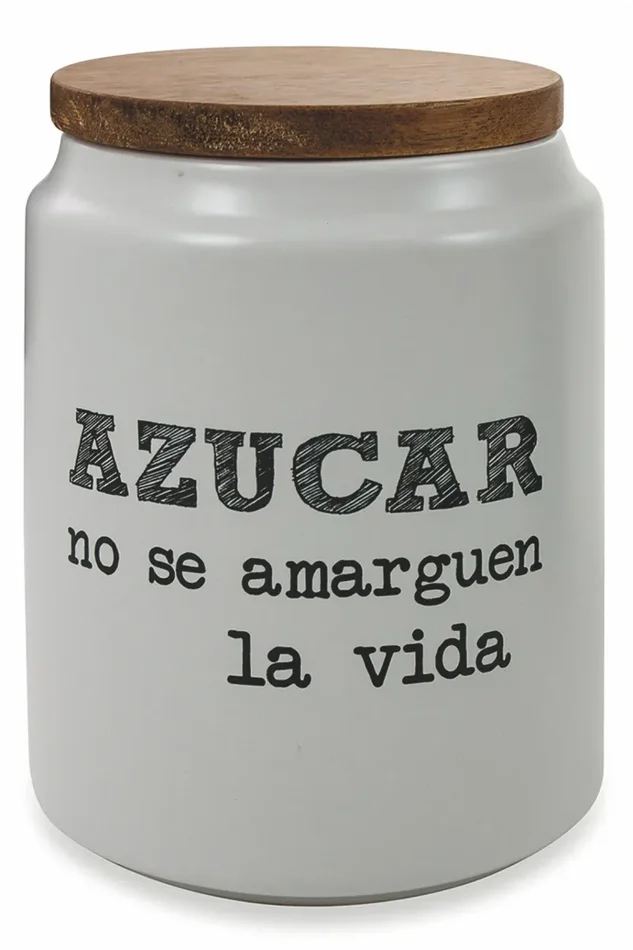 Barattolo Zucchero con Scritta Ø10,5×15 cm in Gres con Coperchio in Bambù VdE Tivoli 1996