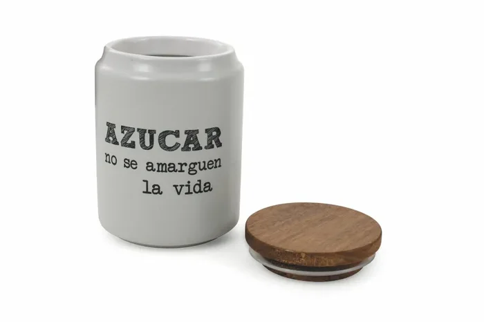 Barattolo Zucchero con Scritta Ø10,5×15 cm in Gres con Coperchio in Bambù VdE Tivoli 1996 - immagine 2
