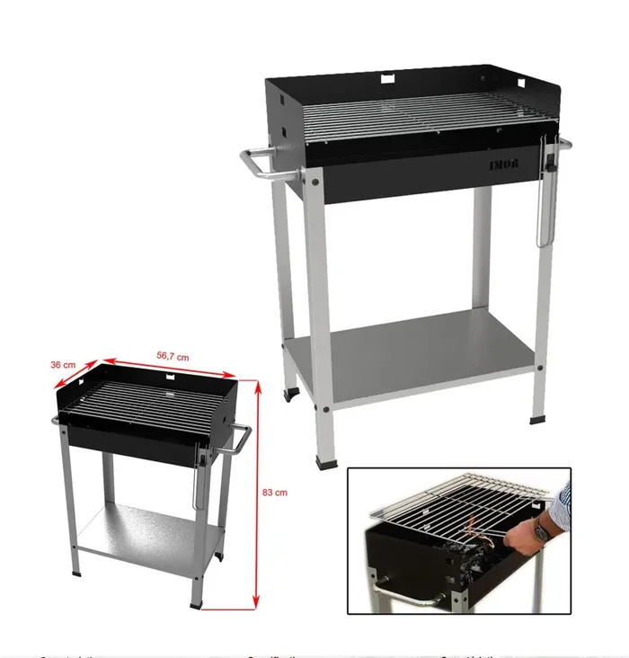 Barbecue a Carbone 56,7x36x83 cm Griglia Altezza Regolabile in Acciaio Eco Nero e Grigio - immagine 2